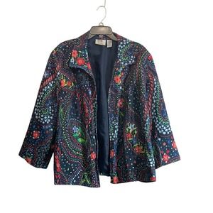 Vintage Alfred Dunner women's open paisley colorful floral dot lined jacket 22W